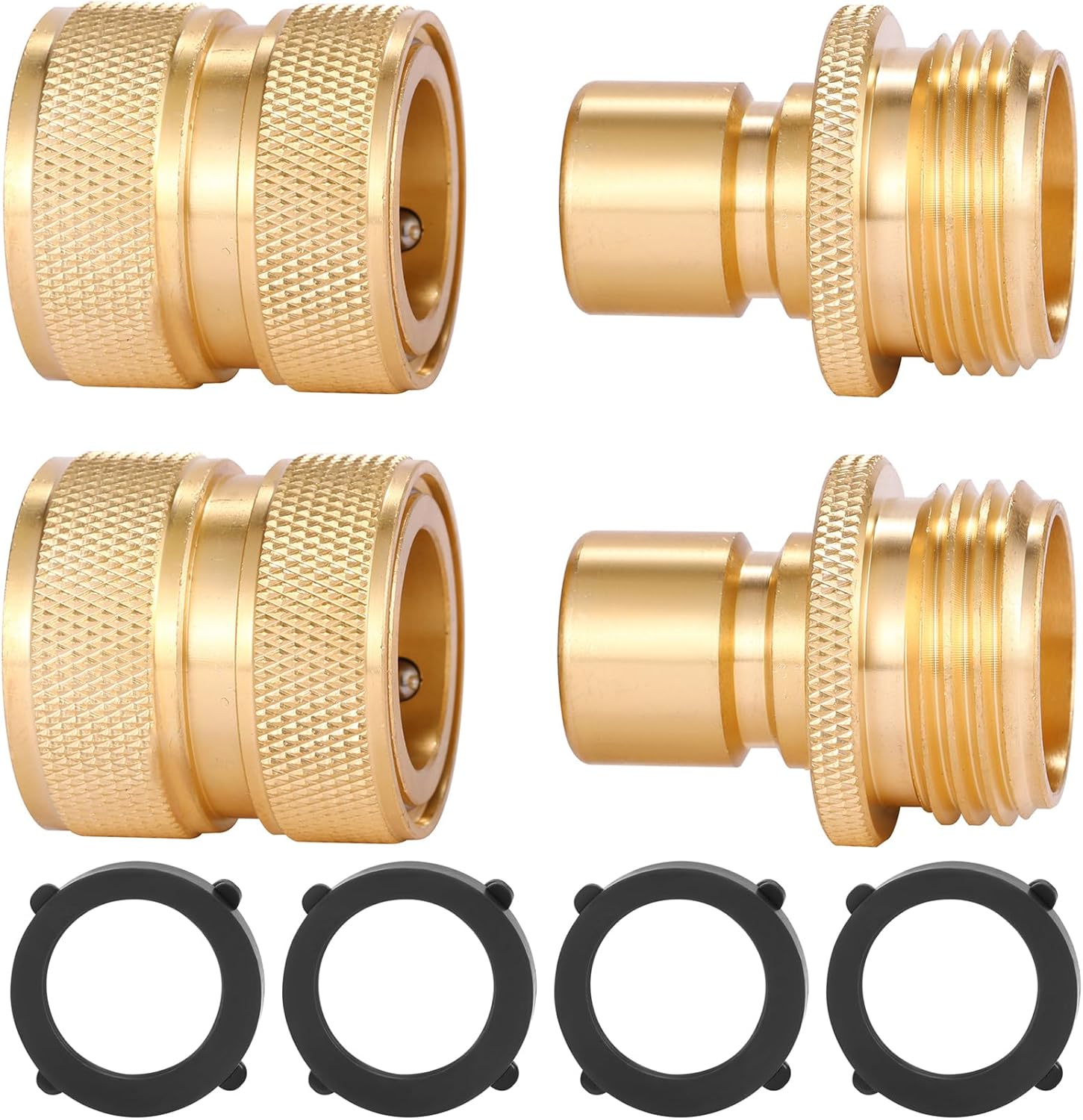 3/4 Inch Brass Garden Hose Fitting Quick Connector Male and Female Set, 2 Set - Image 1
