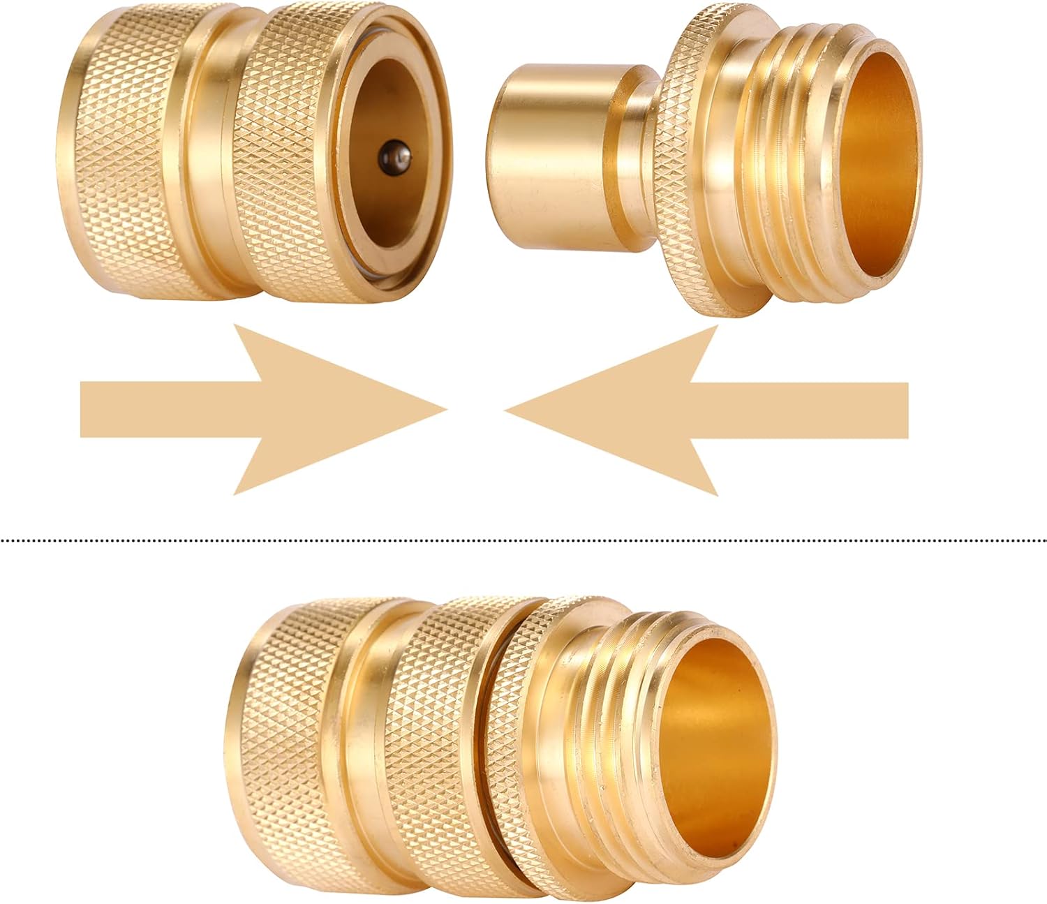 3/4 Inch Brass Garden Hose Fitting Quick Connector Male and Female Set, 2 Set - Image 5