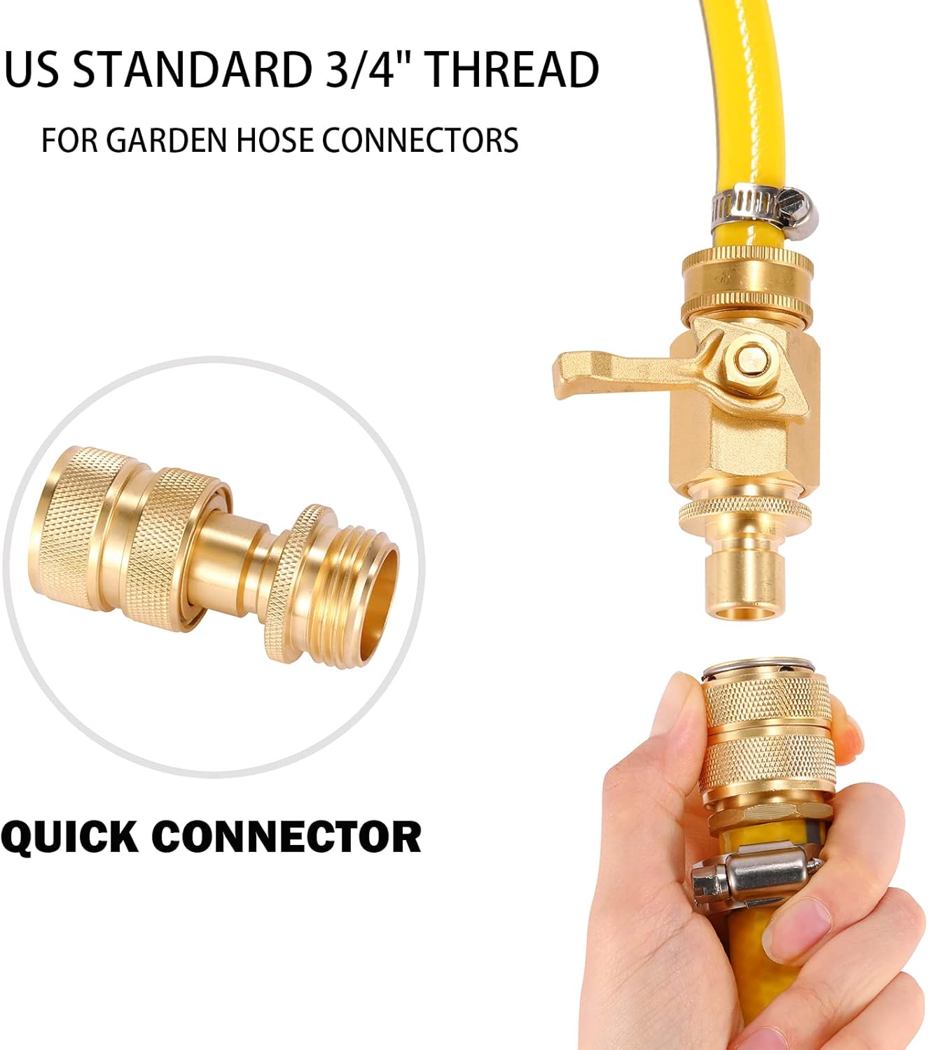 3/4 Inch Brass Garden Hose Fitting Quick Connector Male and Female Set, 2 Set - Image 6