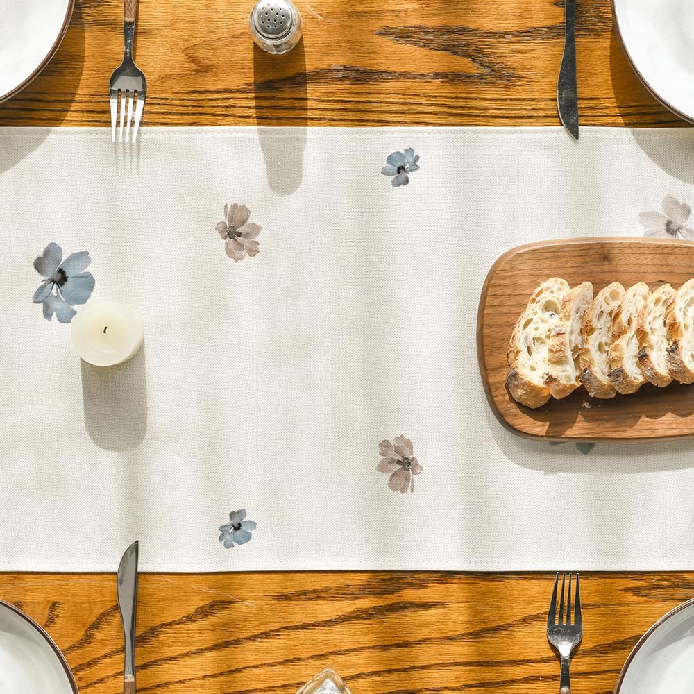 Brown Poppy Floral Leaves Spring Table Runner, Seasonal Summer Kitchen Dining Table Decoration for Home Party Decor 13x72 Inch - Image 3