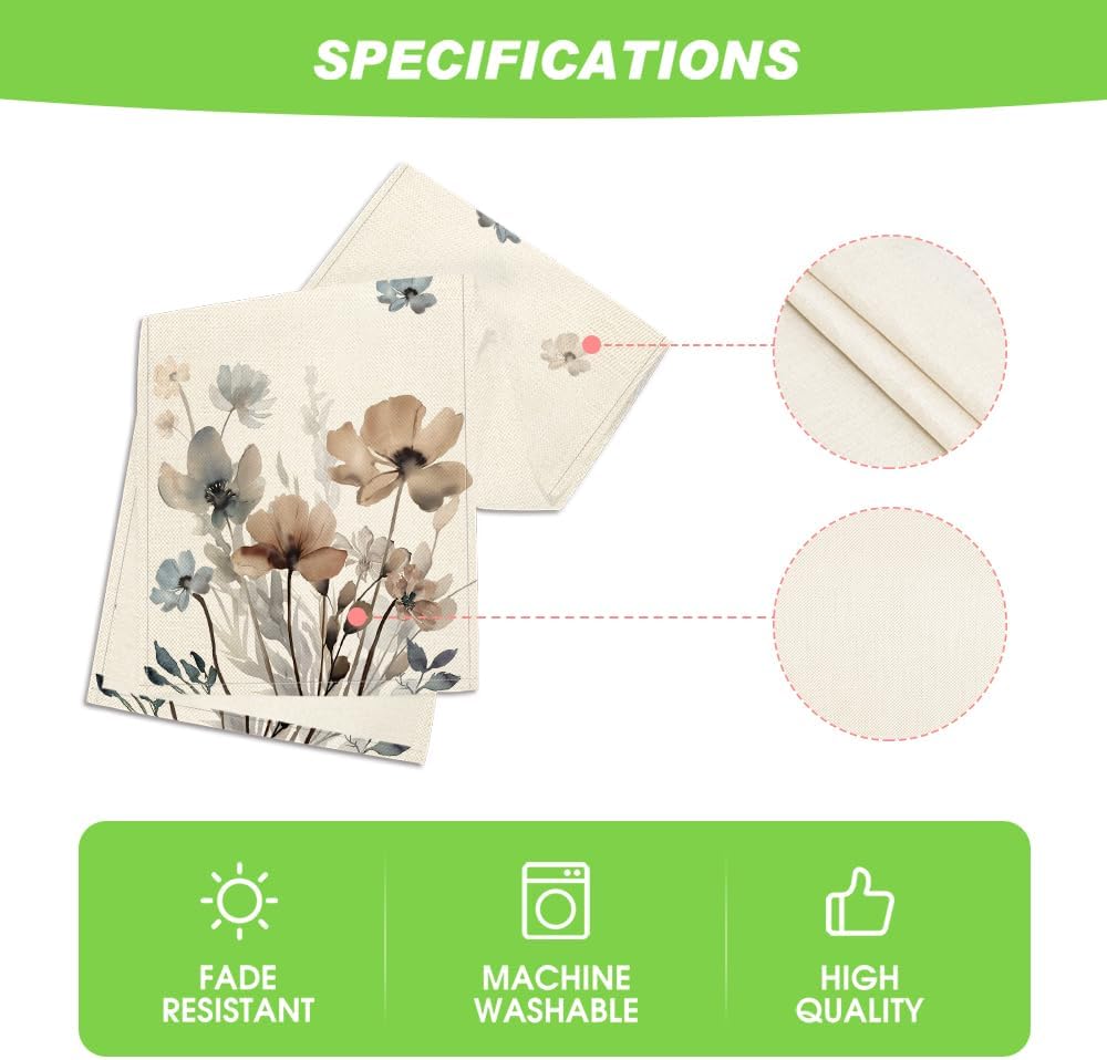 Brown Poppy Floral Leaves Spring Table Runner, Seasonal Summer Kitchen Dining Table Decoration for Home Party Decor 13x72 Inch - Image 5