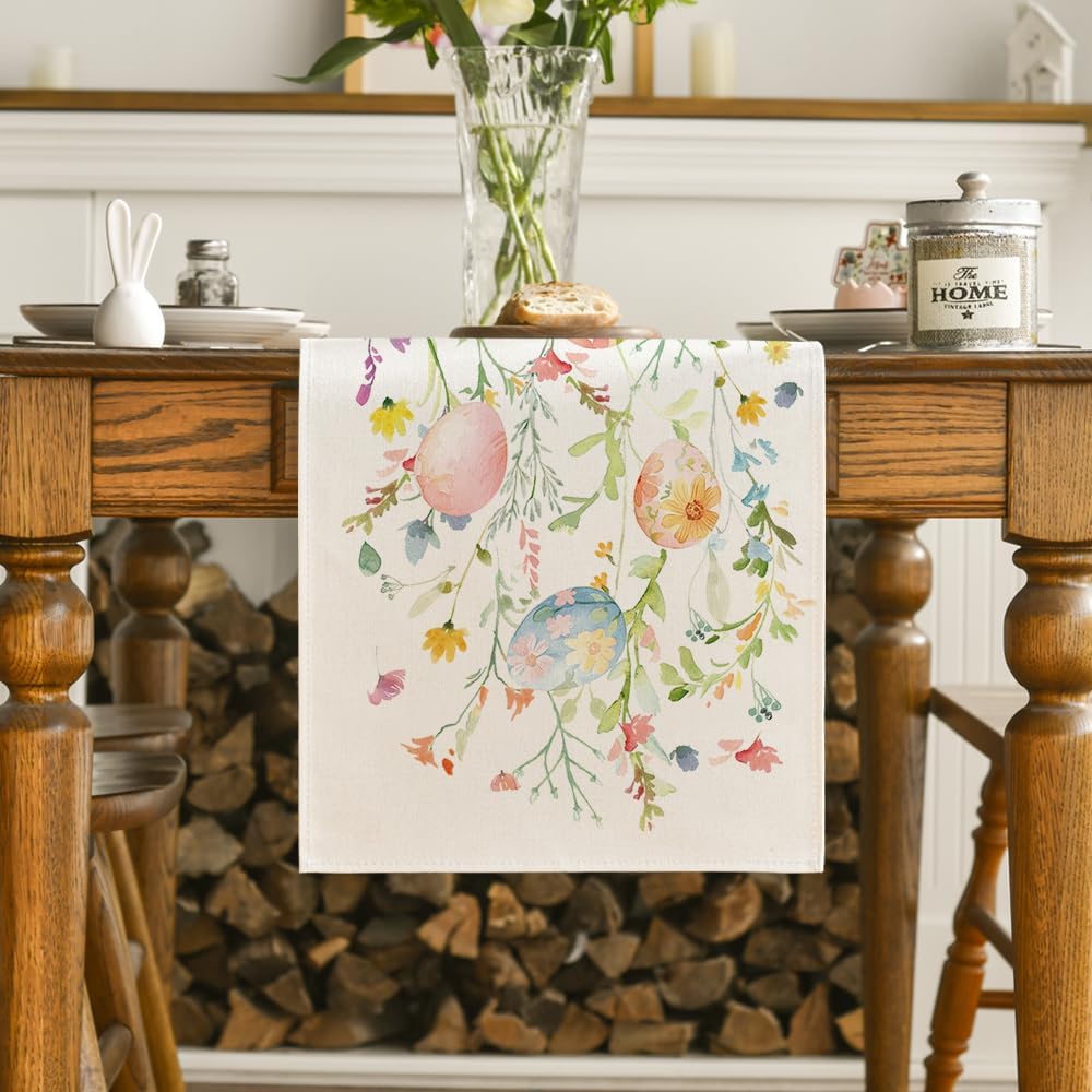 Wild Flowers Eggs Easter Table Runner,Seasonal Spring Floral Kitchen Dining Table Decoration for Home Party Decor 13x72 Inch - Image 2