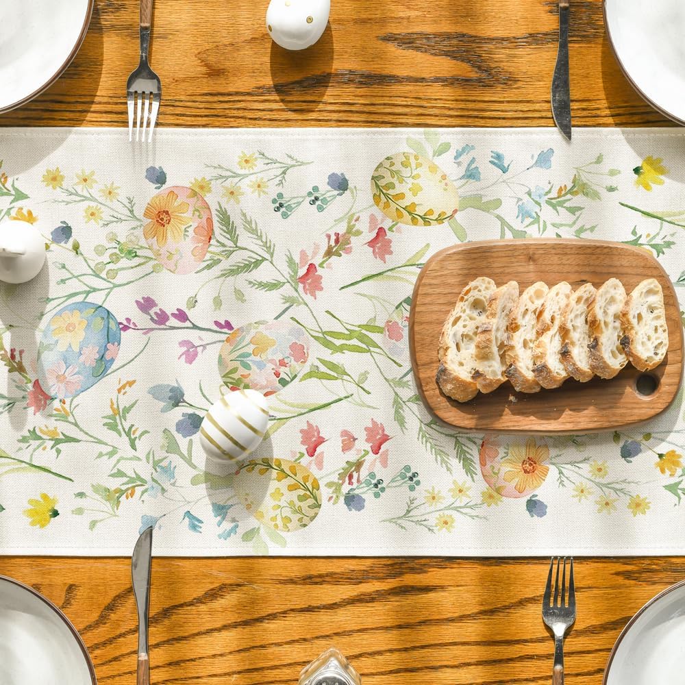 Wild Flowers Eggs Easter Table Runner,Seasonal Spring Floral Kitchen Dining Table Decoration for Home Party Decor 13x72 Inch - Image 7