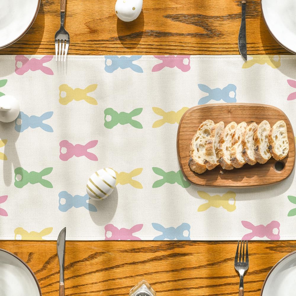 Green Pink Bunny Rabbit Easter Table Runner, Spring Kitchen Dining Table Decoration for Home Party Decor 13x72 Inch - Image 7