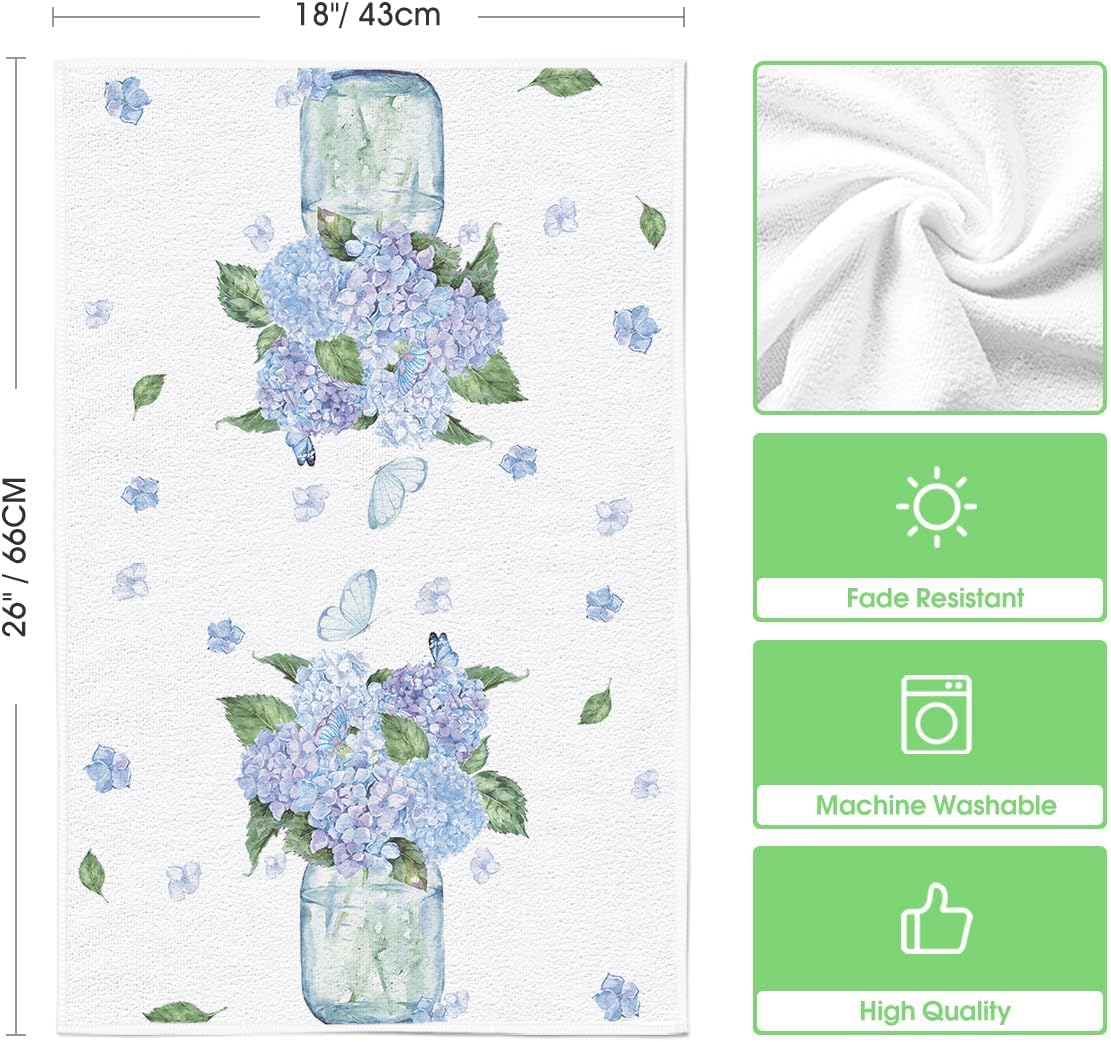 Hydrangea Vase Butterfly Spring Kitchen Towels Dish Towels, 18x26 Inch Summer Flowers Holiday Decoration Hand Towels Set of 2 - Image 6