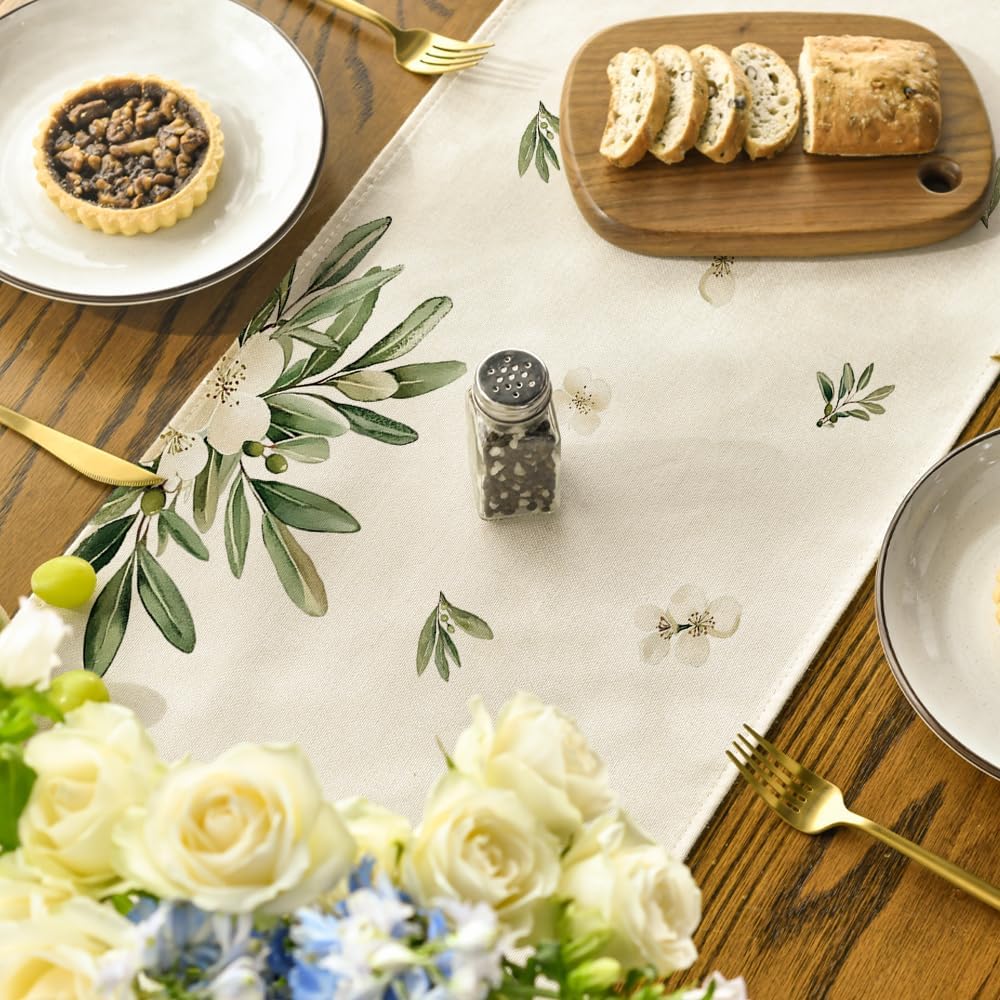Cross Olive Leaves Spring Table Runner,Seasonal Summer Easter Kitchen Dining Table Decoration for Home Party Decor 13x72 Inch - Image 4