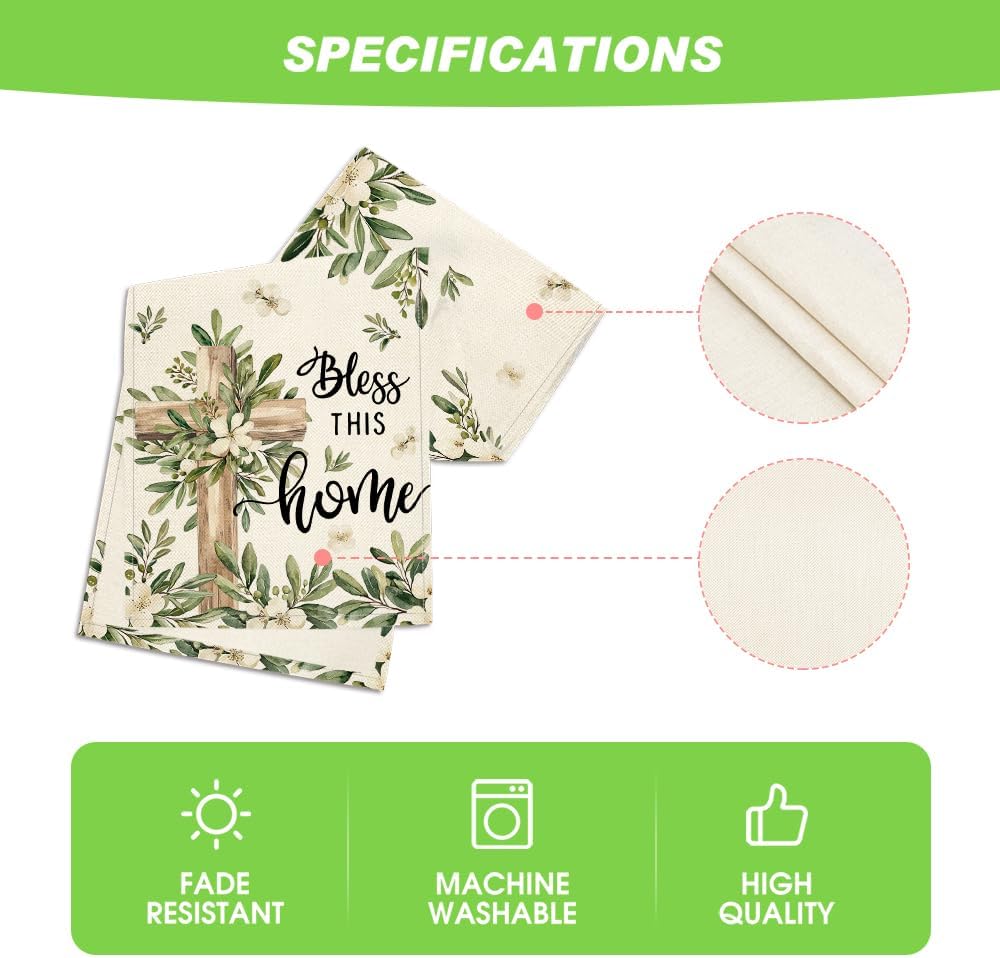 Cross Olive Leaves Spring Table Runner,Seasonal Summer Easter Kitchen Dining Table Decoration for Home Party Decor 13x72 Inch - Image 5
