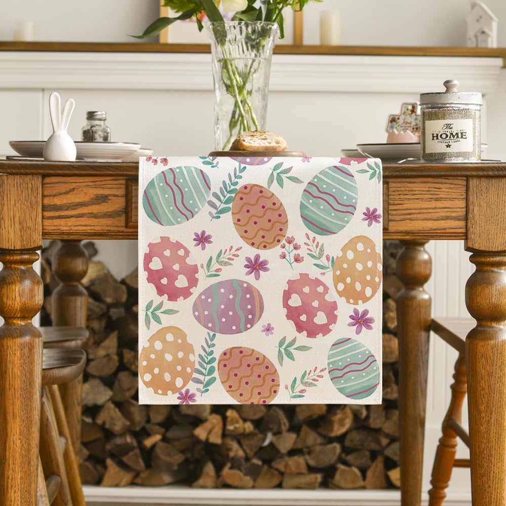 Watercolour Easter Eggs Table Runner, Seasonal Spring Kitchen Dining Table Decoration for Home Party Decor 13x72 Inch - Image 2