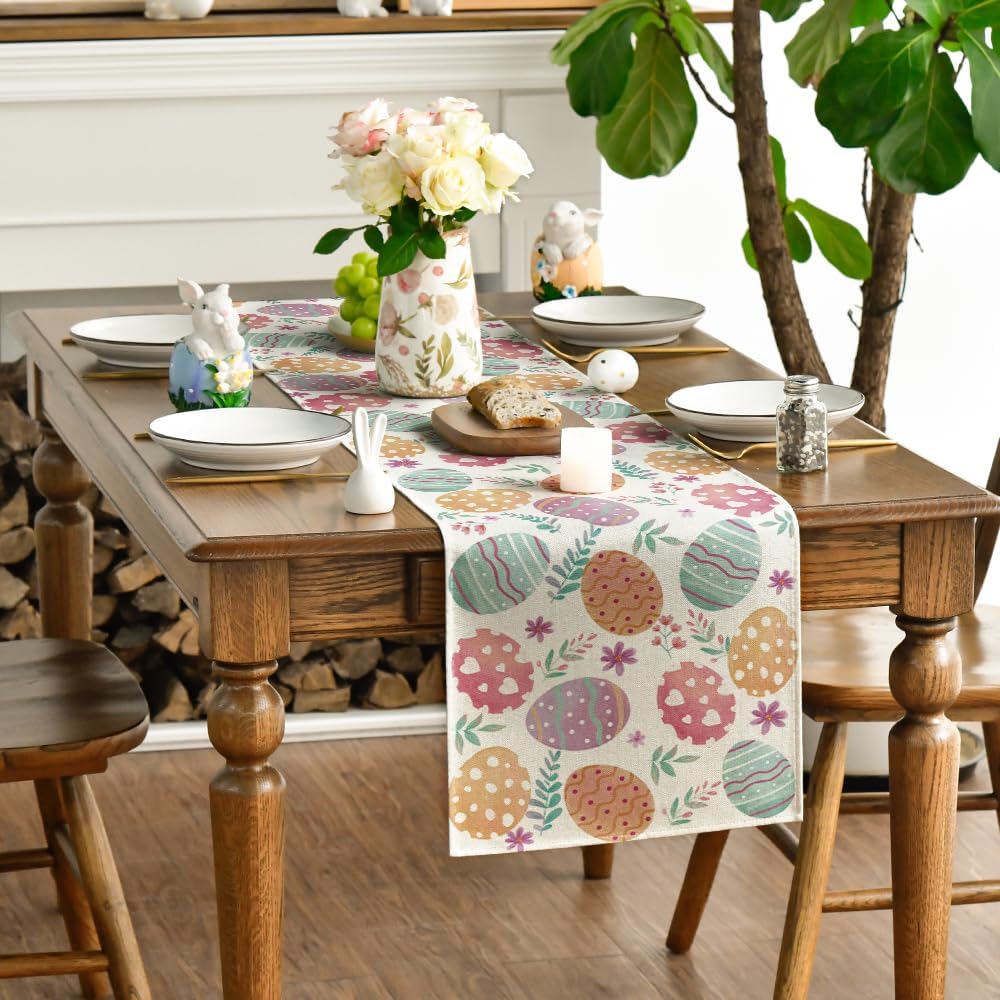 Watercolour Easter Eggs Table Runner, Seasonal Spring Kitchen Dining Table Decoration for Home Party Decor 13x72 Inch - Image 3