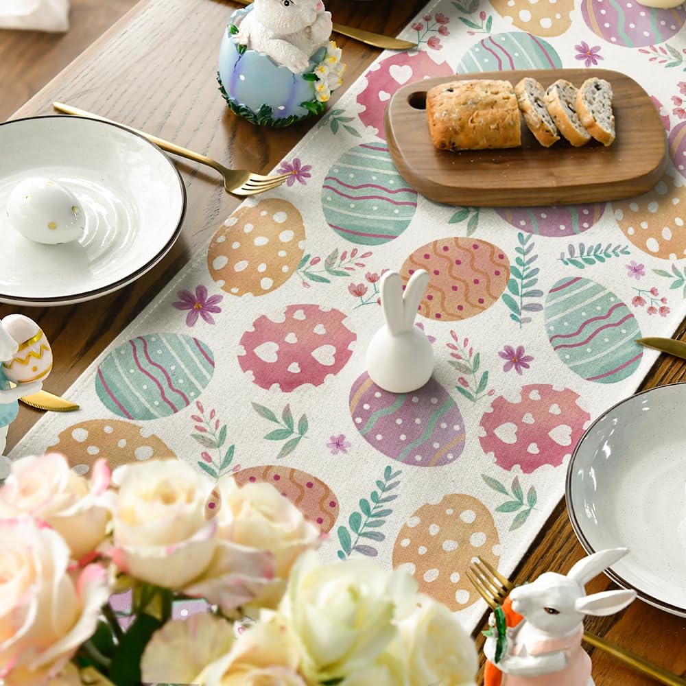 Watercolour Easter Eggs Table Runner, Seasonal Spring Kitchen Dining Table Decoration for Home Party Decor 13x72 Inch - Image 4