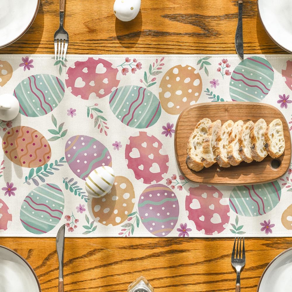Watercolour Easter Eggs Table Runner, Seasonal Spring Kitchen Dining Table Decoration for Home Party Decor 13x72 Inch - Image 7