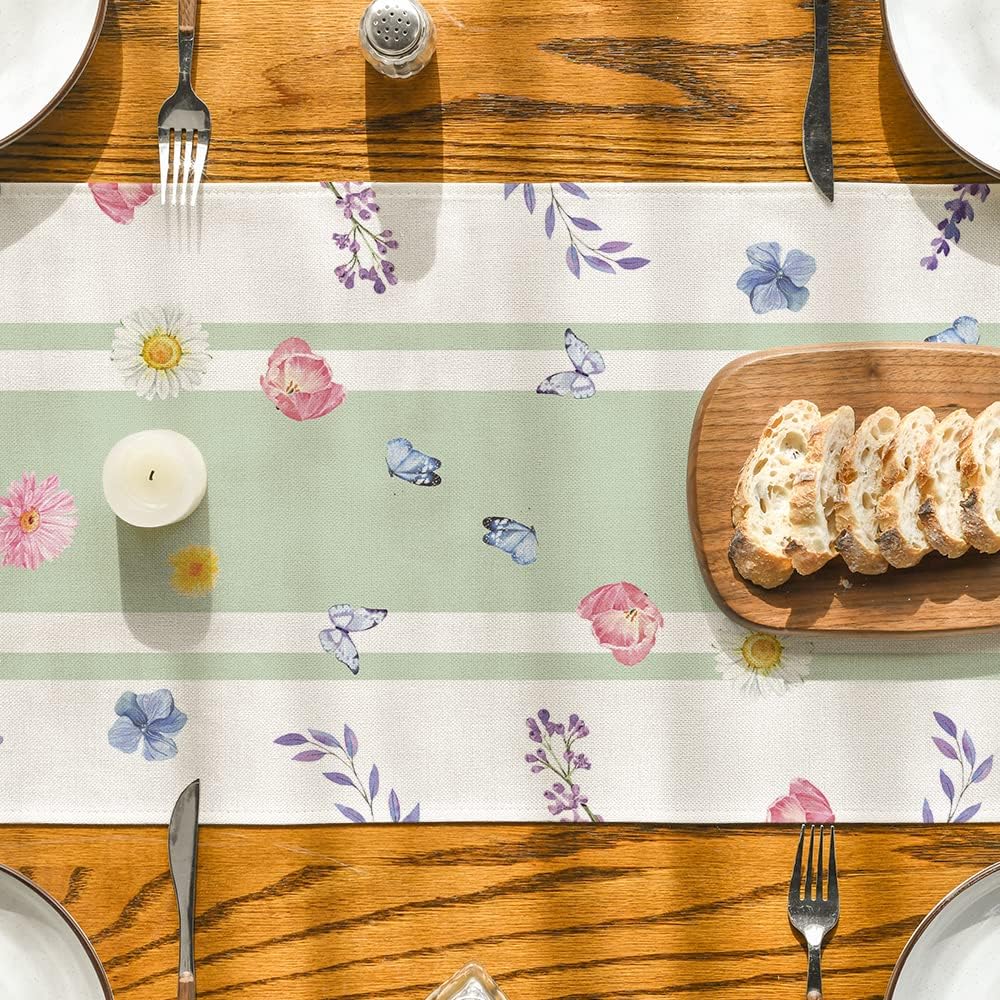 Vase Bloom Tulip Lavender Summer Table Runner, Seasonal Spring Kitchen Dining Table Decoration for Home Party Decor 13x72 Inch - Image 3