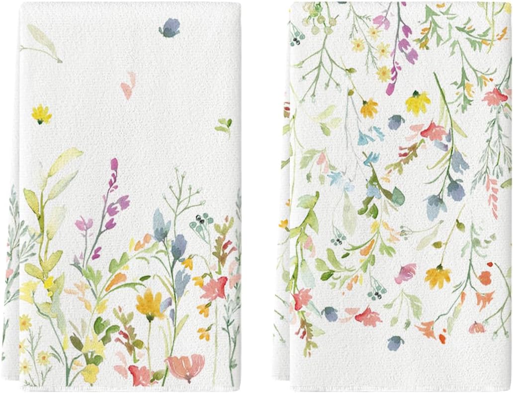 Wildflower Floral Spring Kitchen Towels Dish Towels, 18x26 Inch Farmhouse Summer Decoration Hand Towels Set of 2 - Image 1