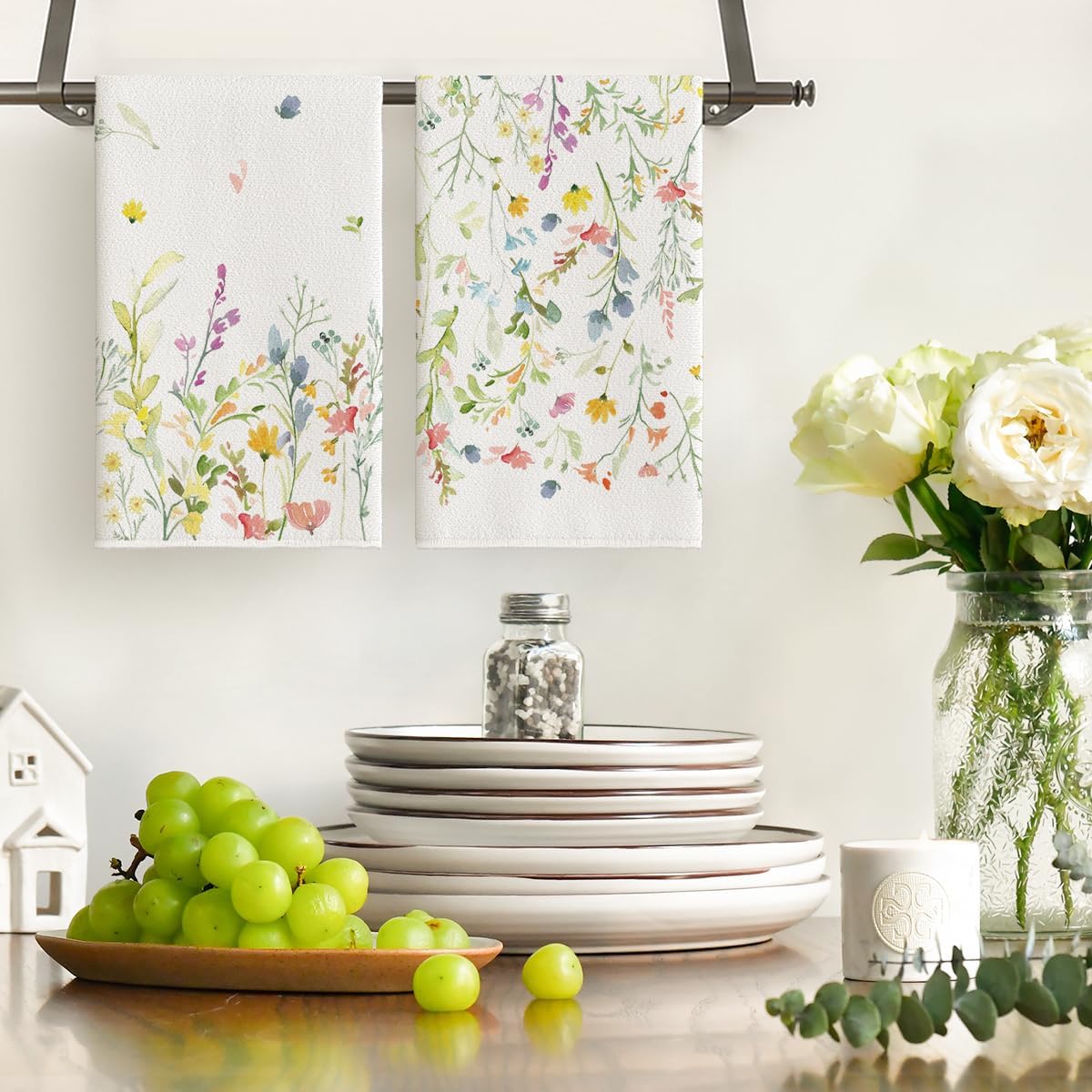 Wildflower Floral Spring Kitchen Towels Dish Towels, 18x26 Inch Farmhouse Summer Decoration Hand Towels Set of 2 - Image 2