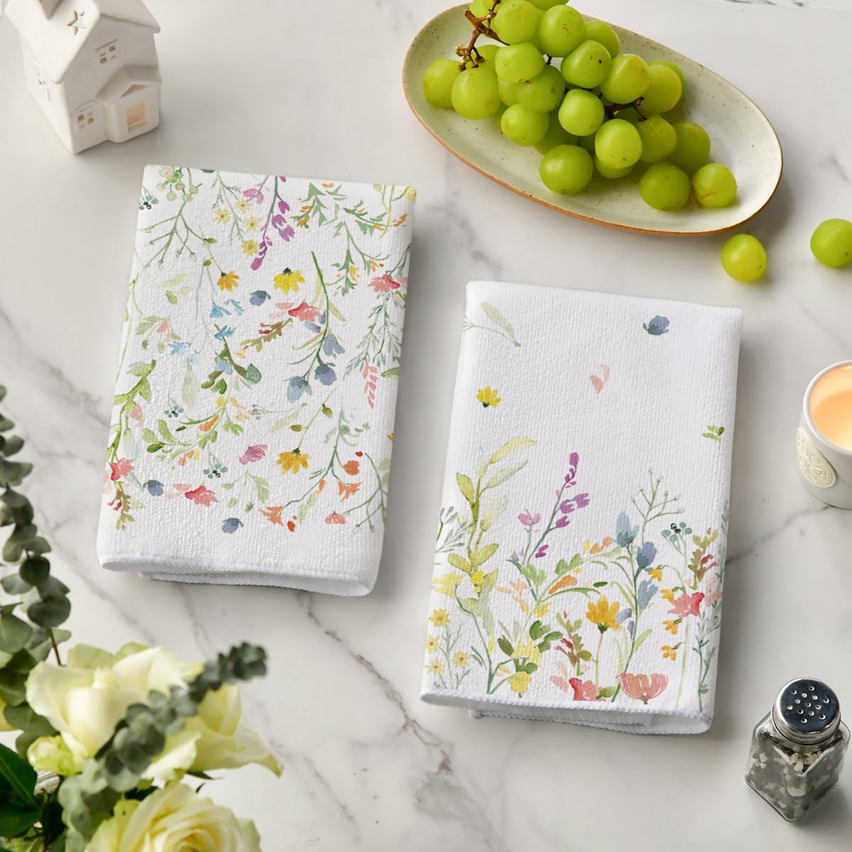 Wildflower Floral Spring Kitchen Towels Dish Towels, 18x26 Inch Farmhouse Summer Decoration Hand Towels Set of 2 - Image 3