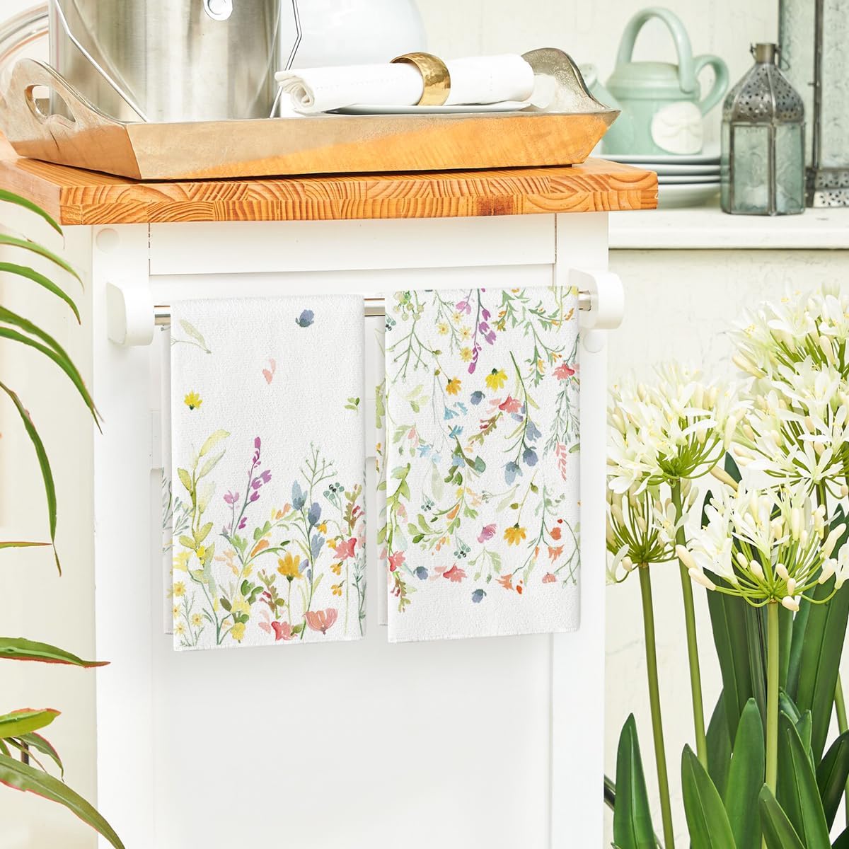 Wildflower Floral Spring Kitchen Towels Dish Towels, 18x26 Inch Farmhouse Summer Decoration Hand Towels Set of 2 - Image 4