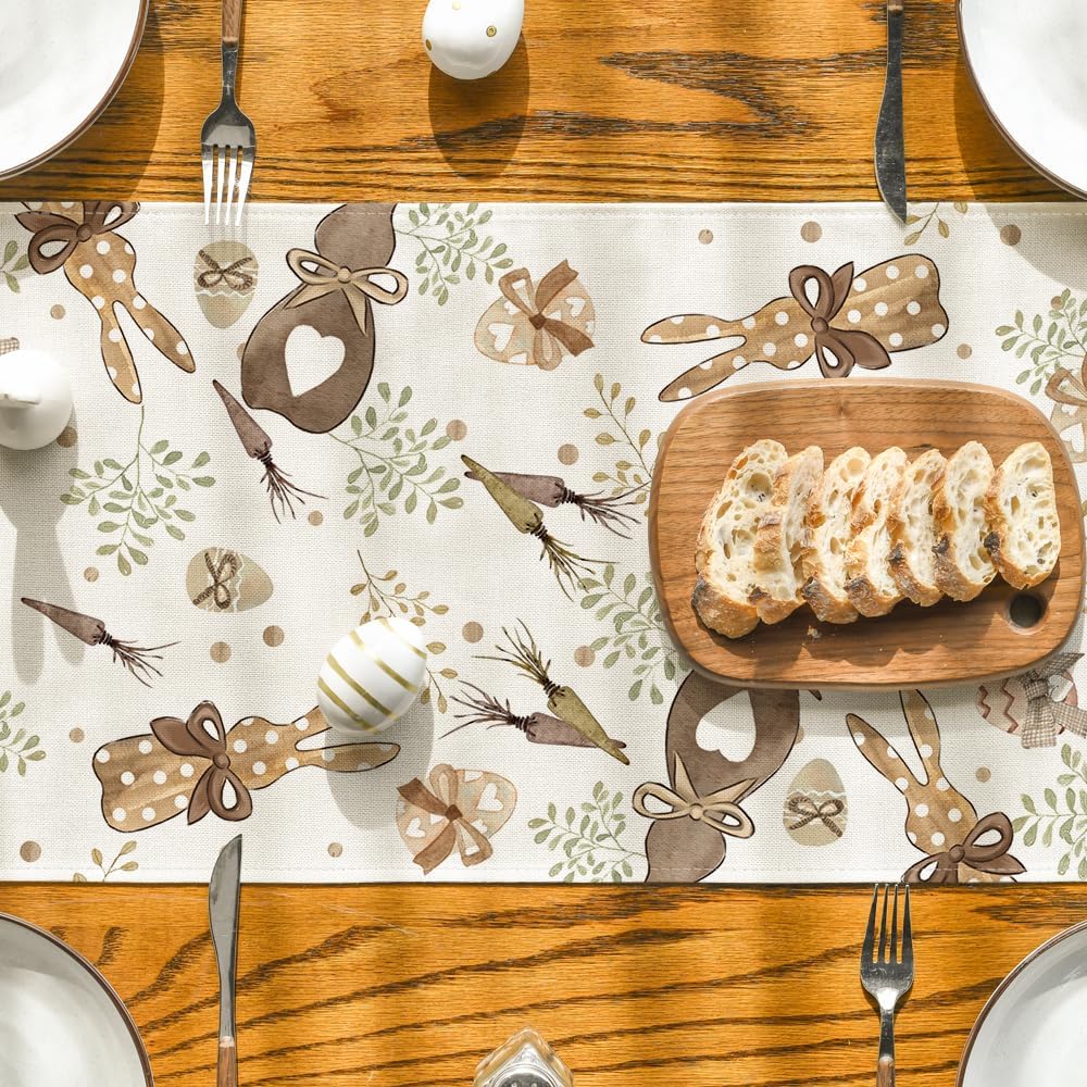 Bunny Rabbit Eucalyptus Eggs Carrots Easter Table Runner, Seasonal Spring Kitchen Dining Table Decoration for Home Party Decor 13x72 Inch - Image 7