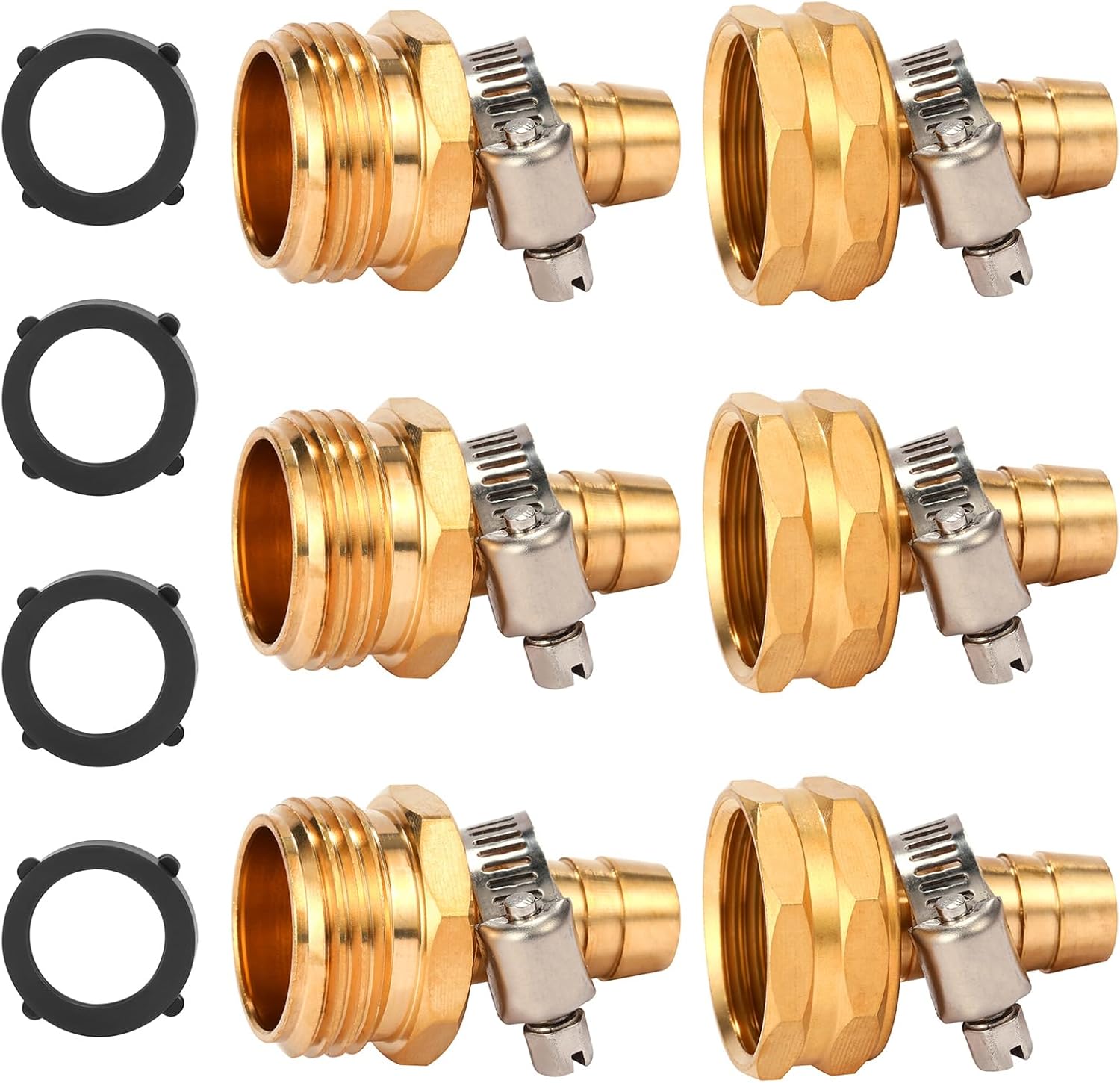 Brass Garden Hose Connector Repair Mender Kit with Stainless Clamp,Fits 1/2