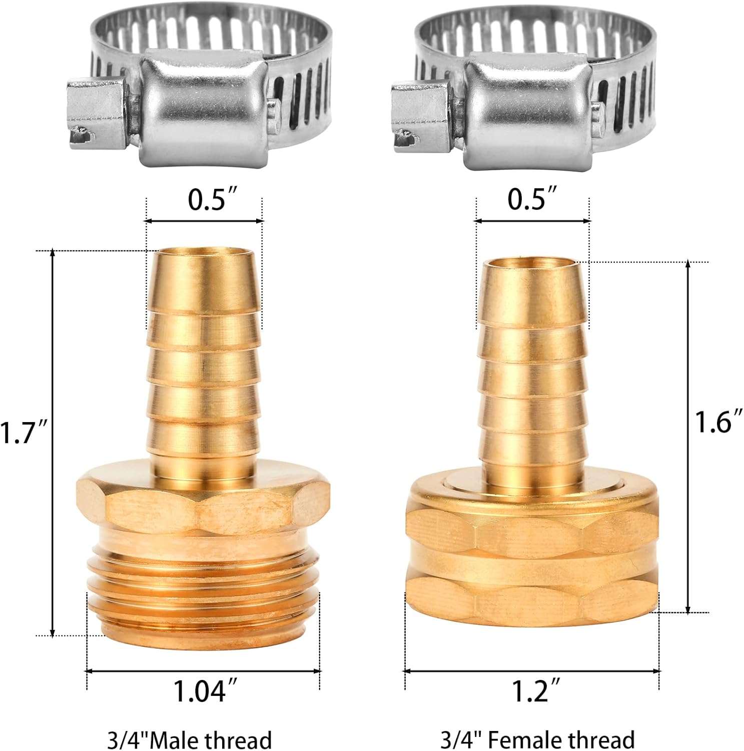 Brass Garden Hose Connector Repair Mender Kit with Stainless Clamp,Fits 1/2