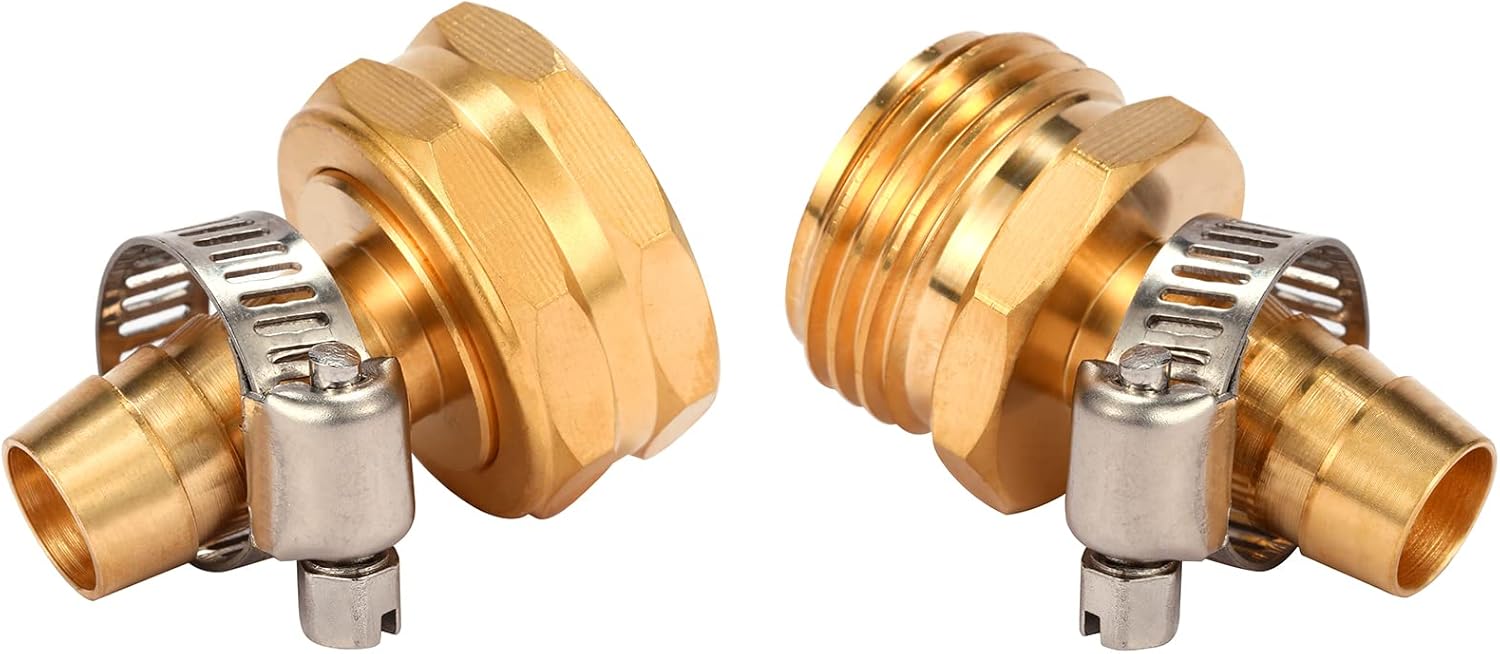 Brass Garden Hose Connector Repair Mender Kit with Stainless Clamp,Fits 1/2