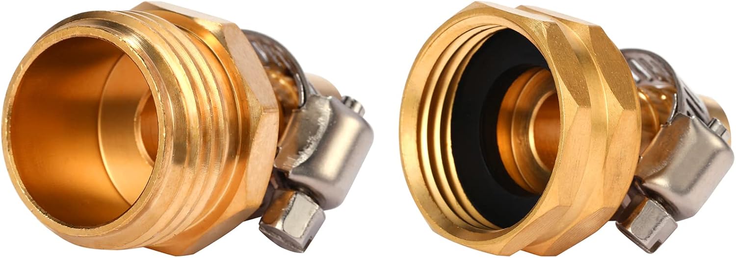 Brass Garden Hose Connector Repair Mender Kit with Stainless Clamp,Fits 1/2