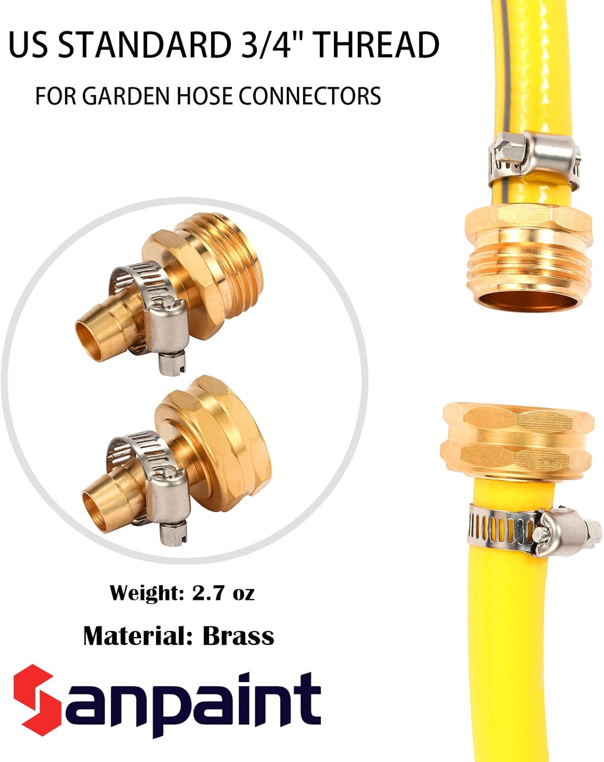 Brass Garden Hose Connector Repair Mender Kit with Stainless Clamp,Fits 1/2