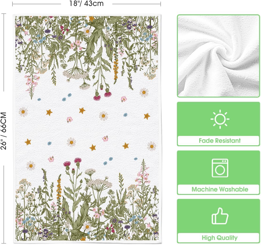 Wildflower Floral Kitchen Towels Dish Towels, 18x26 Inch Leaves Holiday Decoration Hand Towels Set of 2 - Image 6