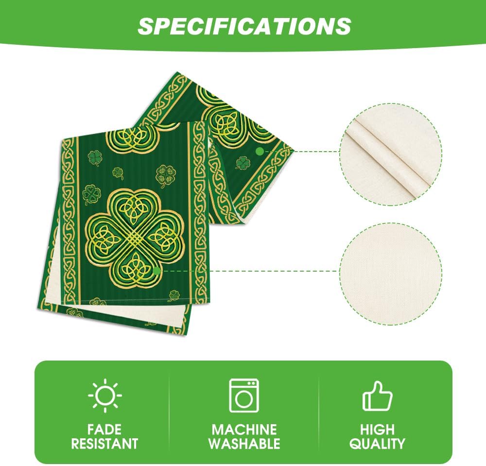 Green Stripes Shamrocks 210 GSM St.Patrick's Day Table Runner, Seasonal Spring Kitchen Dining Table Runner for Home Party Decor 13x72 Inch - Image 5