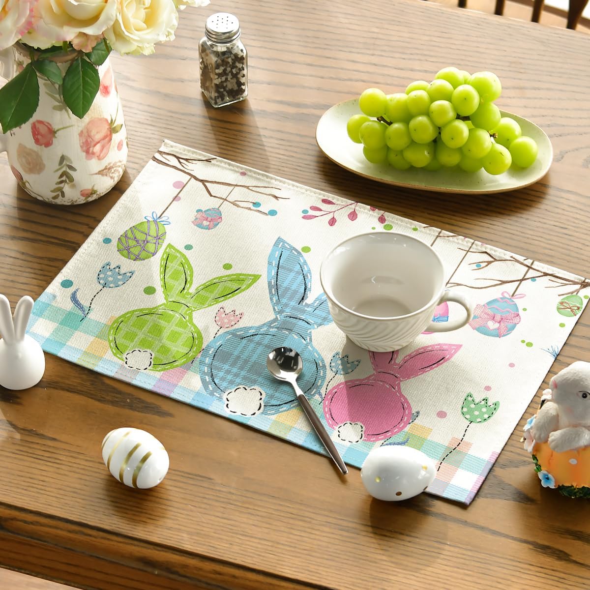 Buffalo Plaid Bunny Egg Carrot Easter Placemats Set of 4, 12x18 Inch Seasonal Spring Table Mats for Party Kitchen Dining Decoration - Image 3