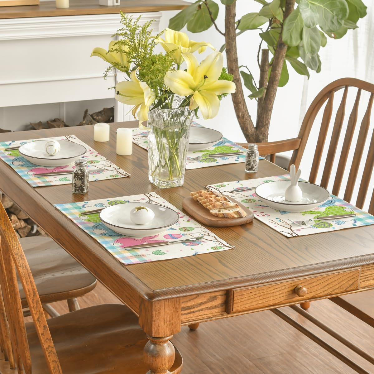 Buffalo Plaid Bunny Egg Carrot Easter Placemats Set of 4, 12x18 Inch Seasonal Spring Table Mats for Party Kitchen Dining Decoration - Image 4