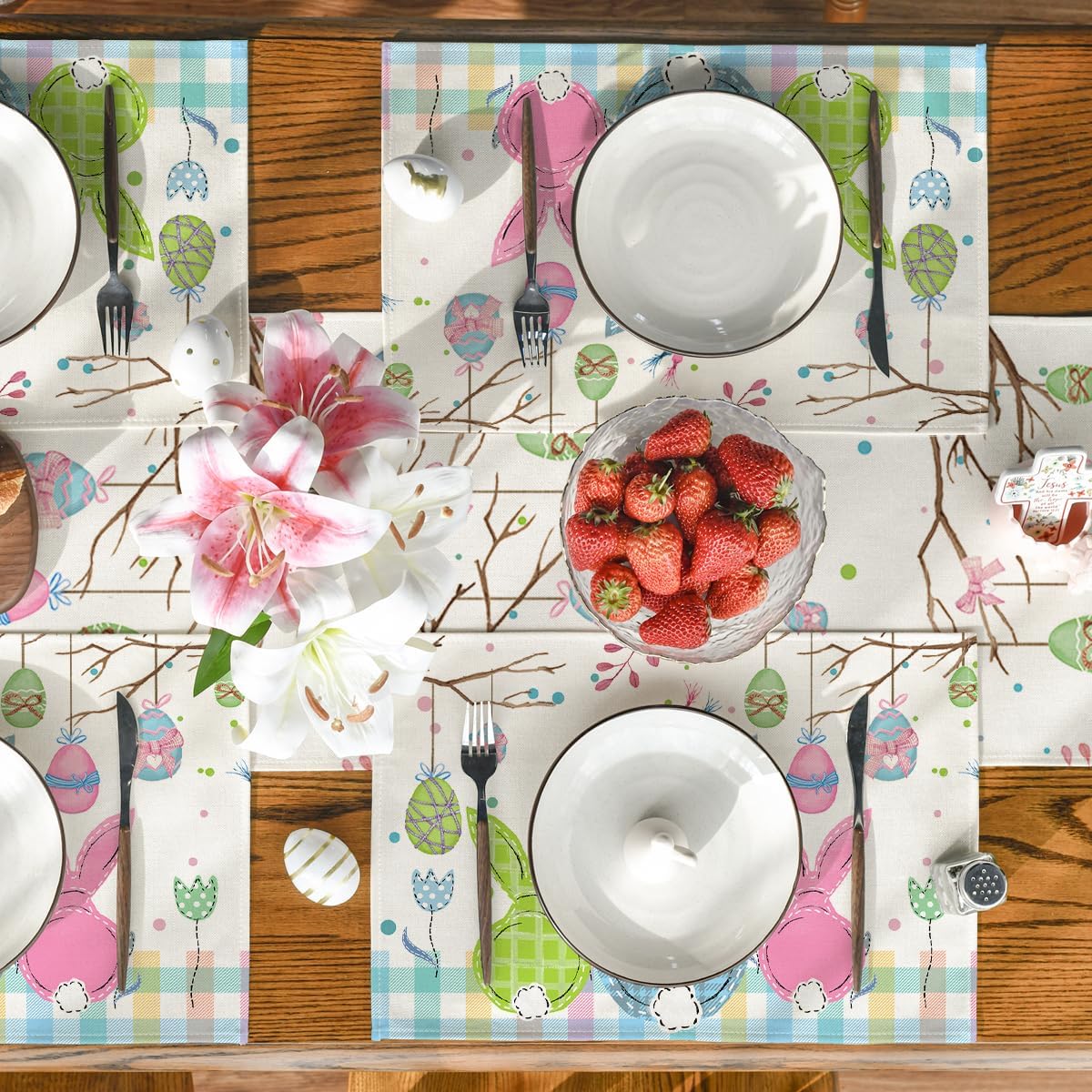 Buffalo Plaid Bunny Egg Carrot Easter Placemats Set of 4, 12x18 Inch Seasonal Spring Table Mats for Party Kitchen Dining Decoration - Image 5