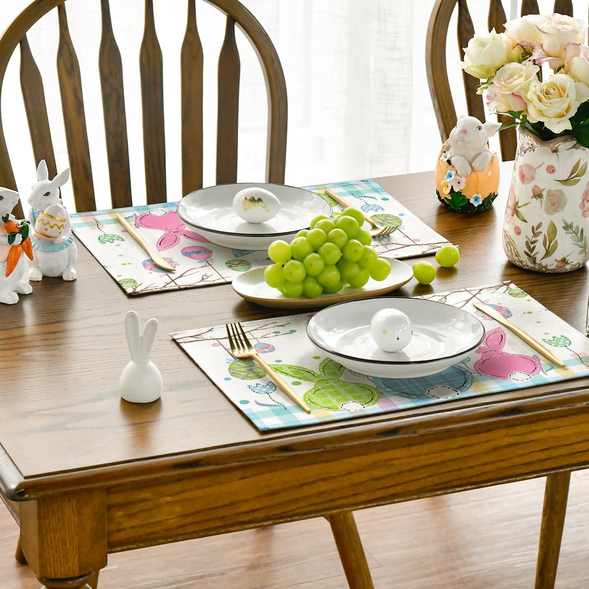 Buffalo Plaid Bunny Egg Carrot Easter Placemats Set of 4, 12x18 Inch Seasonal Spring Table Mats for Party Kitchen Dining Decoration - Image 7