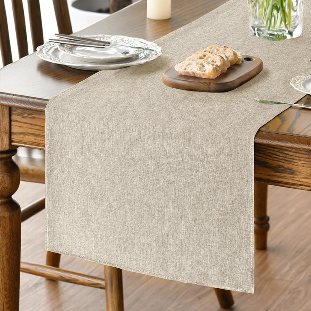 Light Brown Table Runner, Seasonal Fall Washable Kitchen Dining Table Decoration for Home Party Decor 13x72 Inch - Image 1