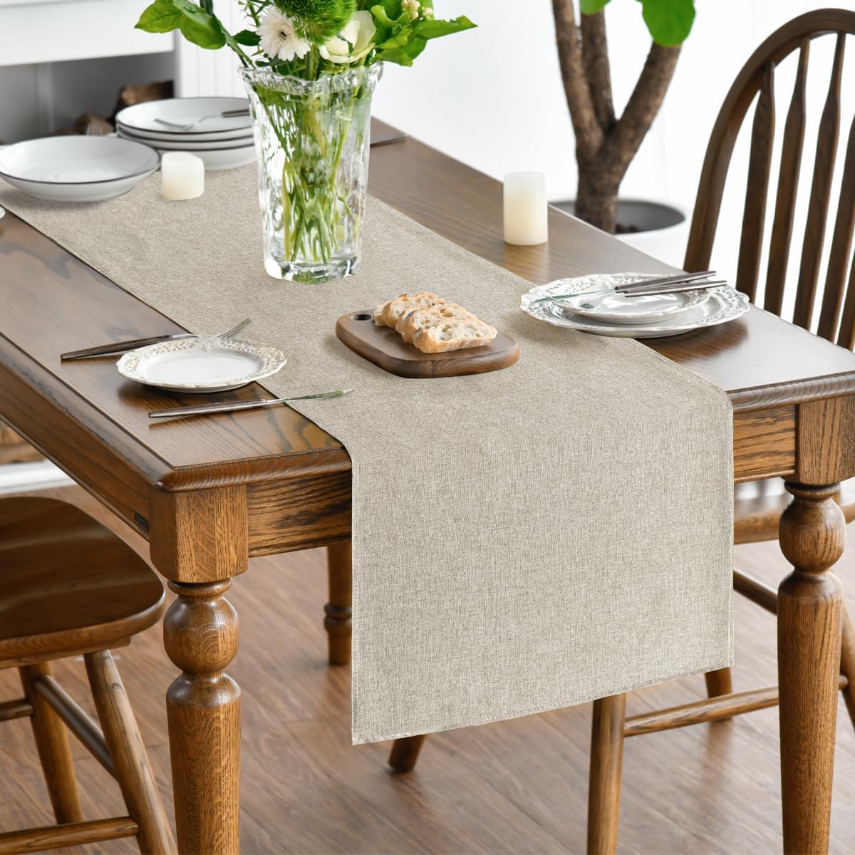 Light Brown Table Runner, Seasonal Fall Washable Kitchen Dining Table Decoration for Home Party Decor 13x72 Inch - Image 2