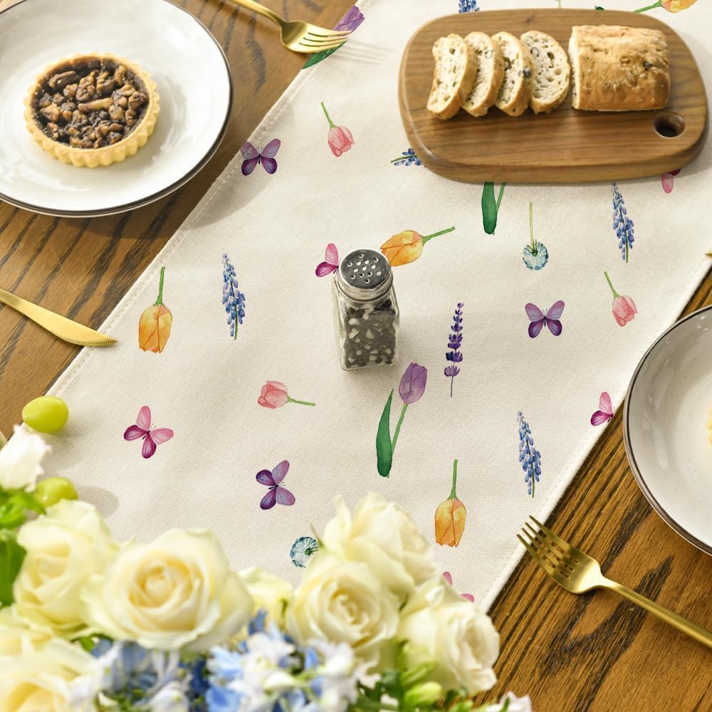 Lavender Tulip Summer Table Runner, Spring Seasonal Anniversary Holiday Kitchen Dining Table Decoration for Indoor Outdoor Home Party Decor 13 x 72 Inch - Image 4