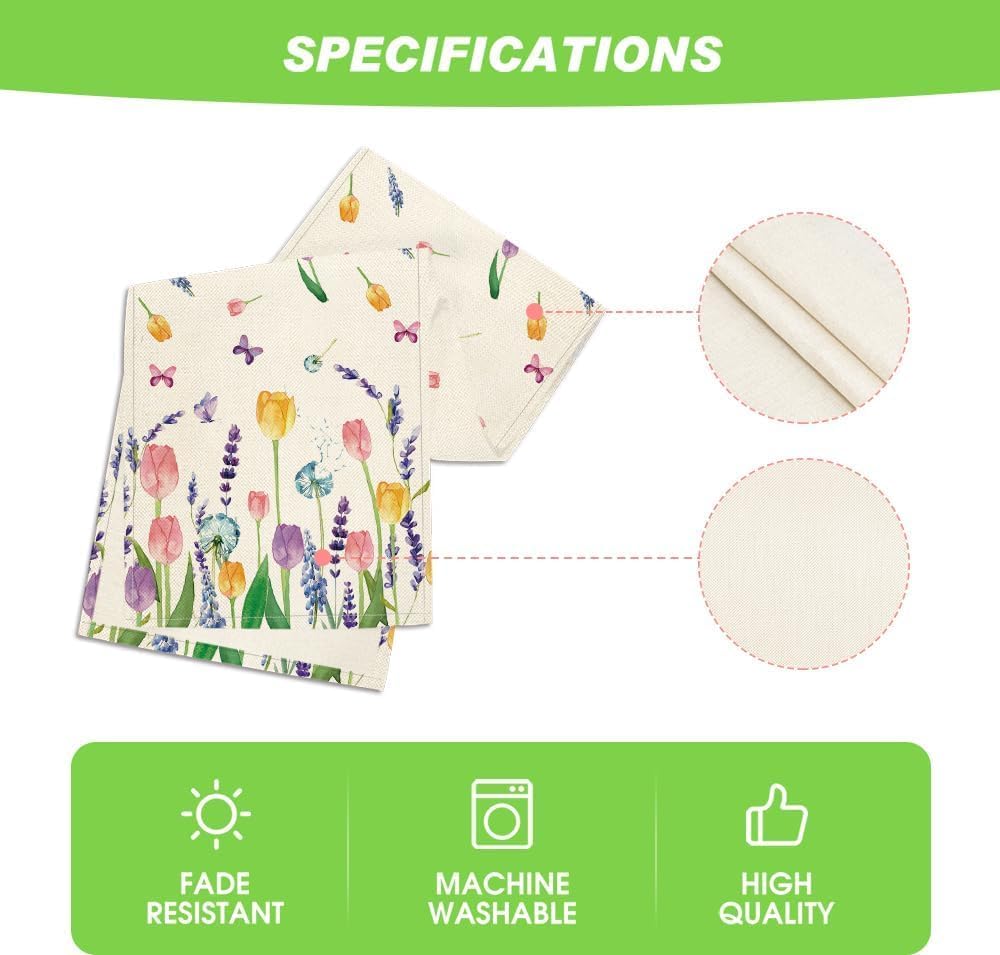 Lavender Tulip Summer Table Runner, Spring Seasonal Anniversary Holiday Kitchen Dining Table Decoration for Indoor Outdoor Home Party Decor 13 x 72 Inch - Image 5