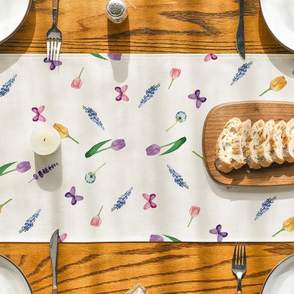 Lavender Tulip Summer Table Runner, Spring Seasonal Anniversary Holiday Kitchen Dining Table Decoration for Indoor Outdoor Home Party Decor 13 x 72 Inch - Image 7
