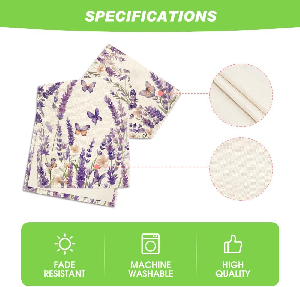 Purple Lavender Floral Butterflies Spring Table Runner, Seasonal Summer Kitchen Dining Table Decoration for Home Party Decor 13x72 Inch - Image 5