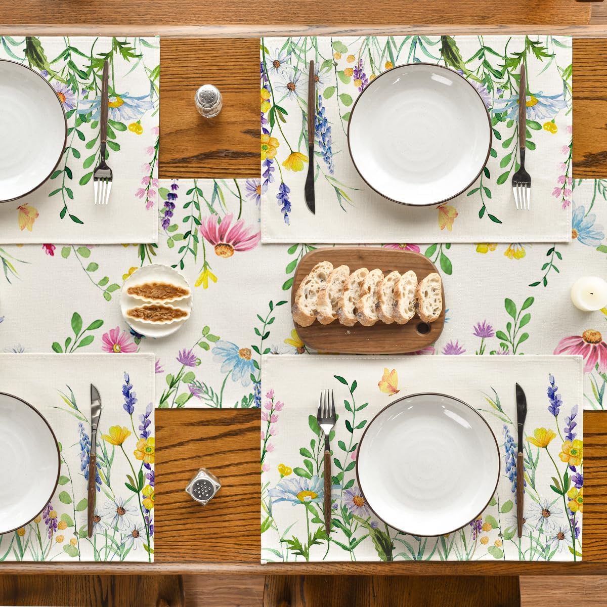 Daisy Eucalyptus Lavender Floral Leaves Spring Placemats Set of 4,12x18 Inch Seasonal Table Mats for Party Kitchen Dining Decoration - Image 5