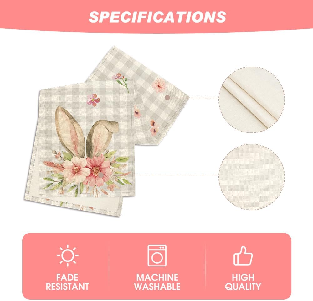 Buffalo Plaid Bunny Rabbit Ears Flower Easter Table Runner, Spring Summer Seasonal Holiday Kitchen Dining Table Decoration for Indoor Outdoor Home Party Decor 13 x 72 Inch - Image 5