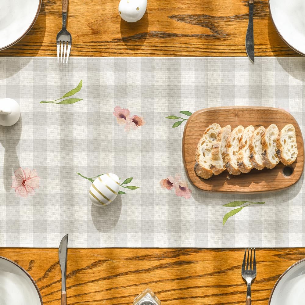 Buffalo Plaid Bunny Rabbit Ears Flower Easter Table Runner, Spring Summer Seasonal Holiday Kitchen Dining Table Decoration for Indoor Outdoor Home Party Decor 13 x 72 Inch - Image 7