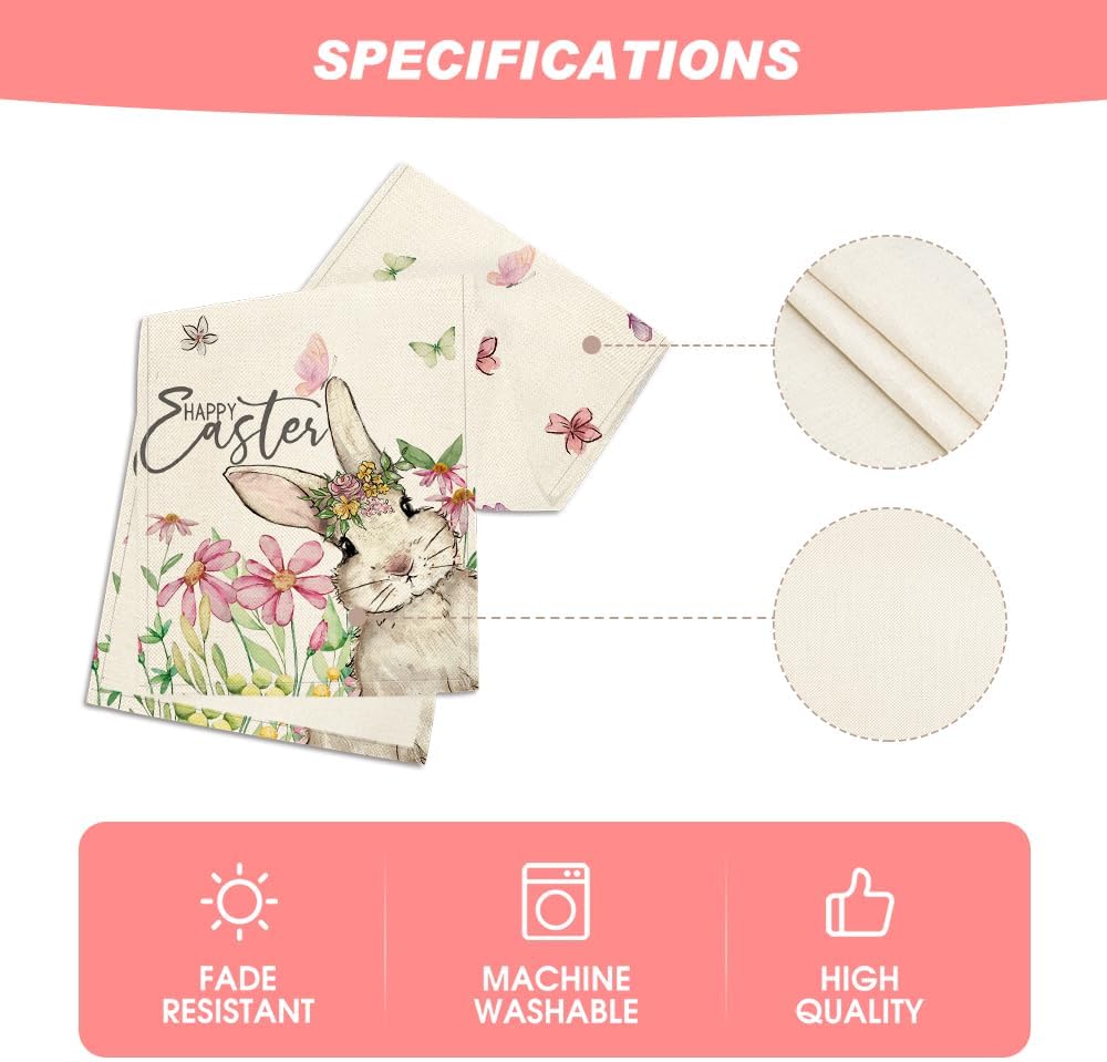 Daisy Bunny Rabbit Easter Table Runner, Seasonal Spring Kitchen Dining Table Decoration for Home Party Decor 13x72 Inch - Image 5