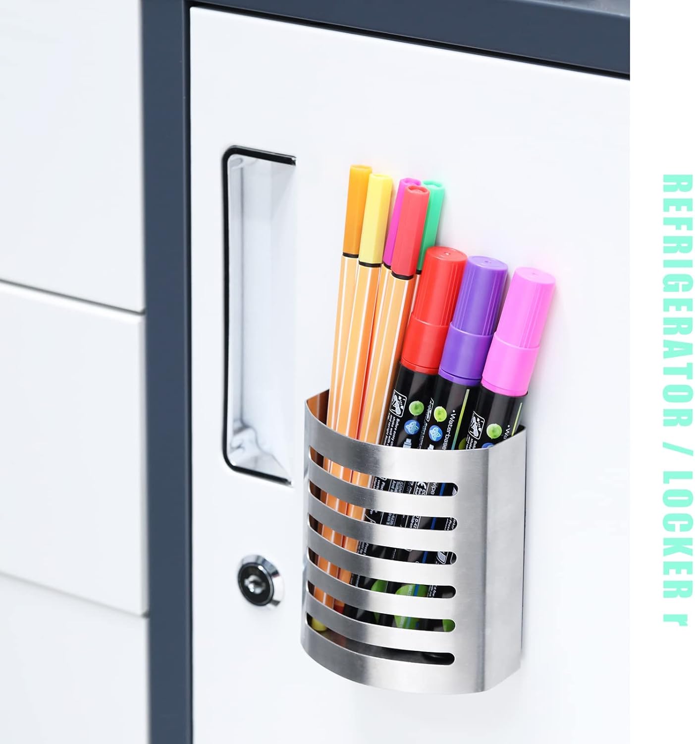 2 Pack Magnetic Modern Pen and Pencil Holder, Metal Writing Utensil Storage Organizer for Kitchen, Locker, Home, or Office, 3.25