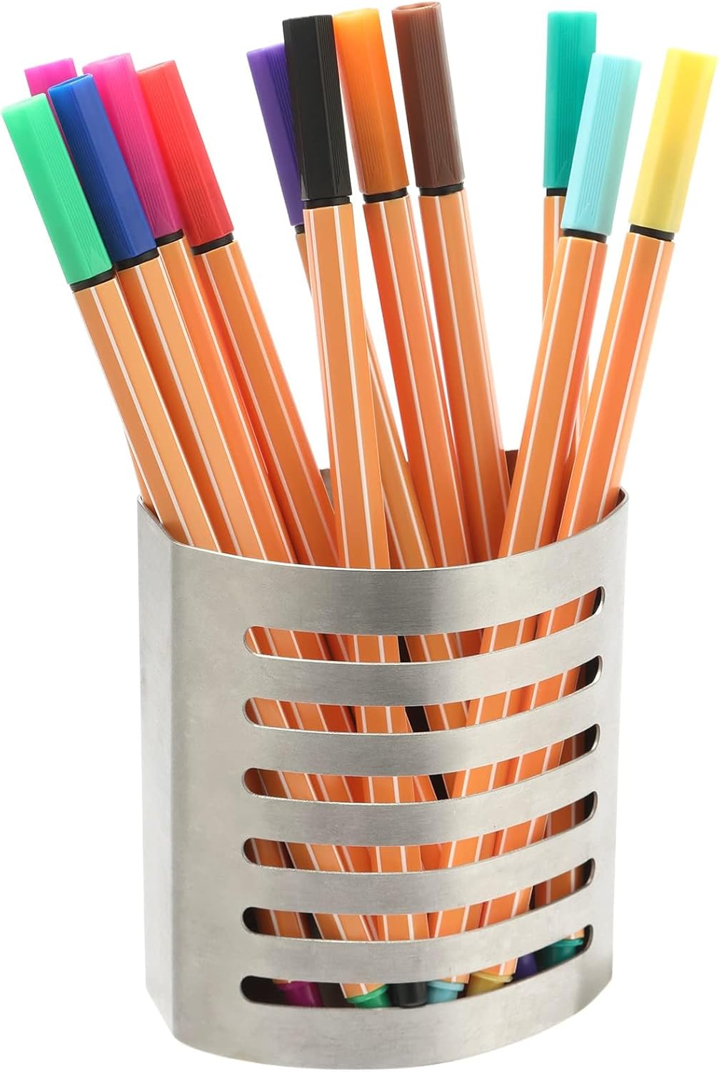2 Pack Magnetic Modern Pen and Pencil Holder, Metal Writing Utensil Storage Organizer for Kitchen, Locker, Home, or Office, 3.25