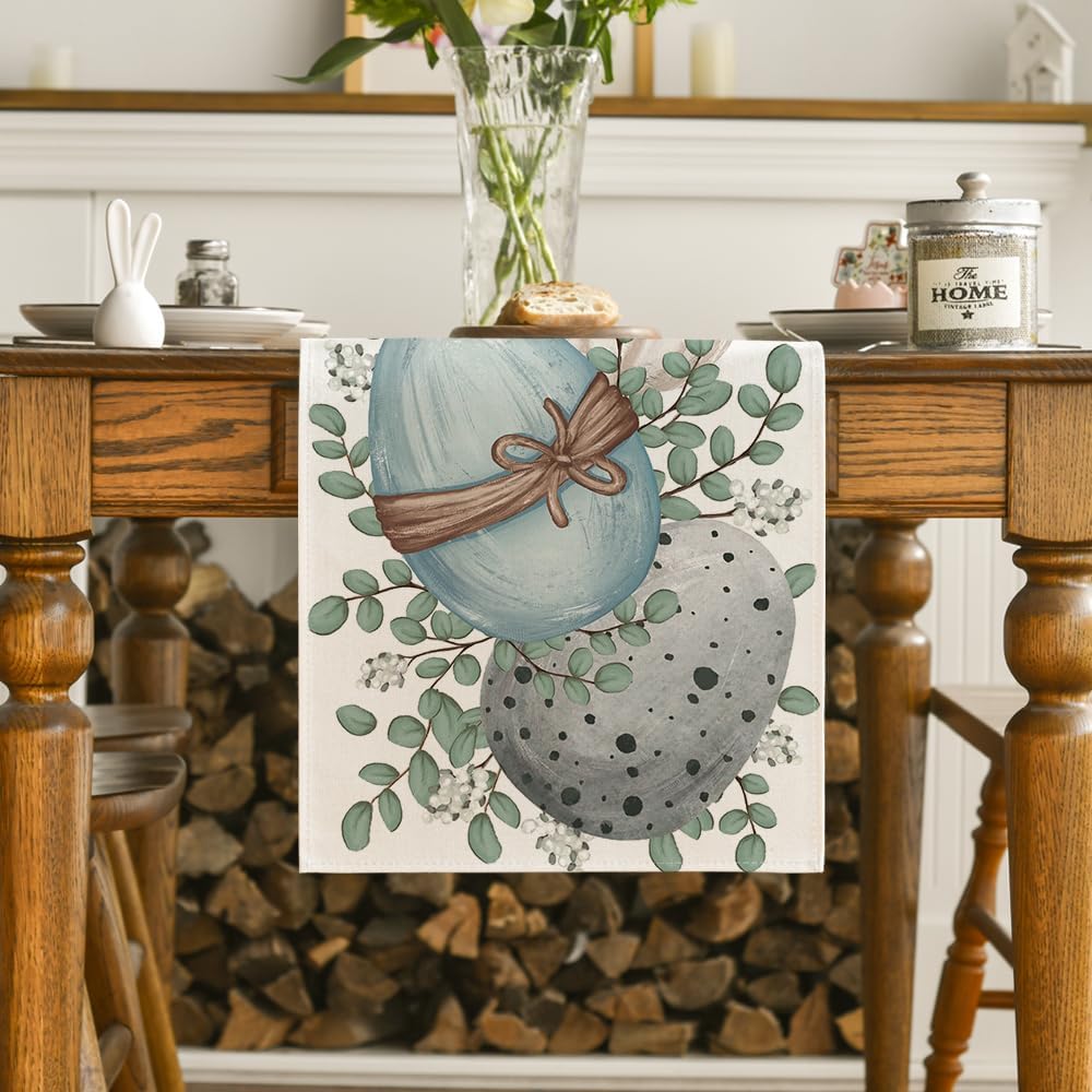 Eucalyptus Egg Easter Table Runner, Spring Kitchen Dining Table Decor for Indoor Outdoor Home Party Decor 13x72 Inch - Image 2