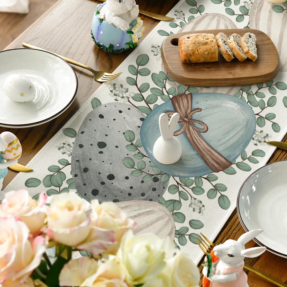 Eucalyptus Egg Easter Table Runner, Spring Kitchen Dining Table Decor for Indoor Outdoor Home Party Decor 13x72 Inch - Image 4