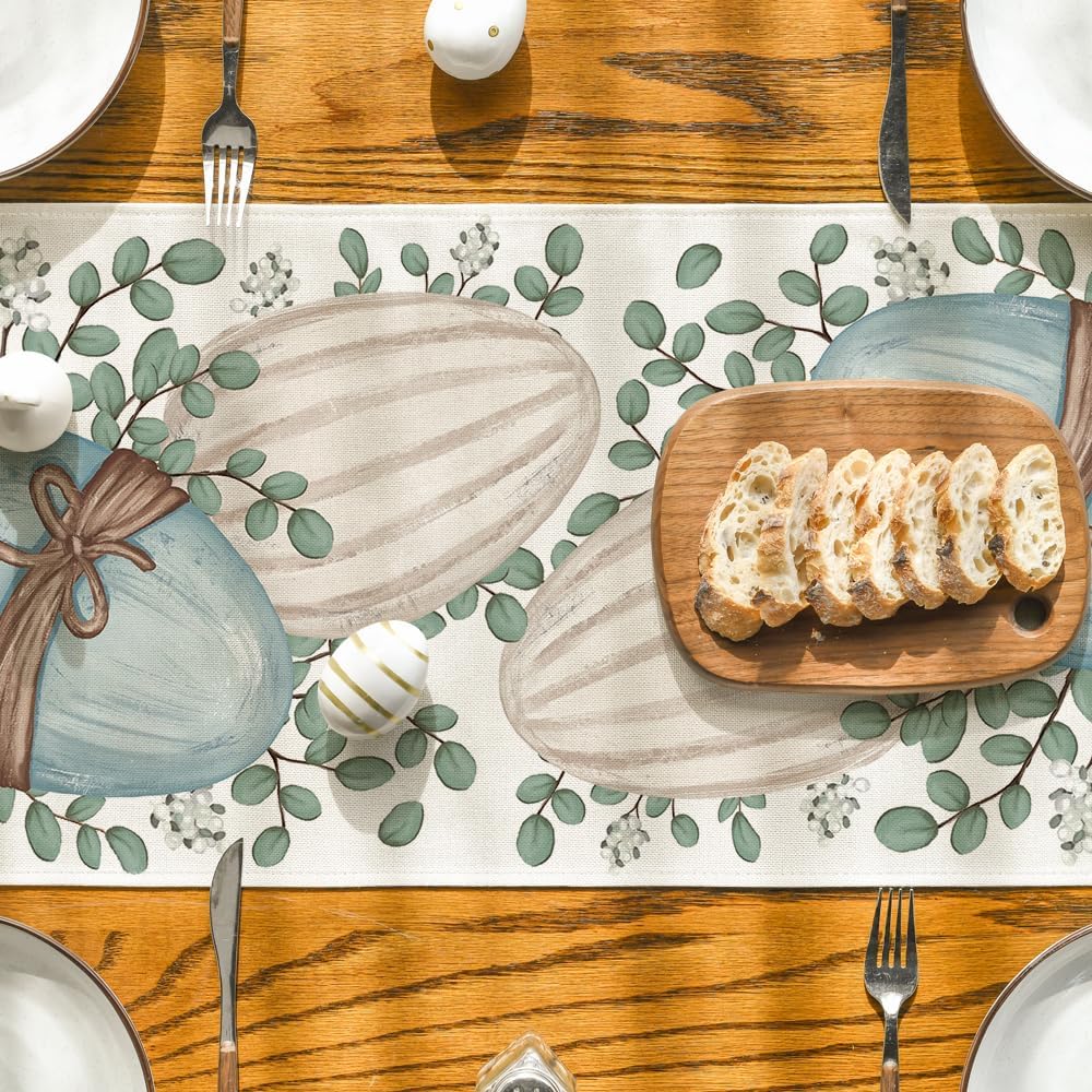 Eucalyptus Egg Easter Table Runner, Spring Kitchen Dining Table Decor for Indoor Outdoor Home Party Decor 13x72 Inch - Image 7
