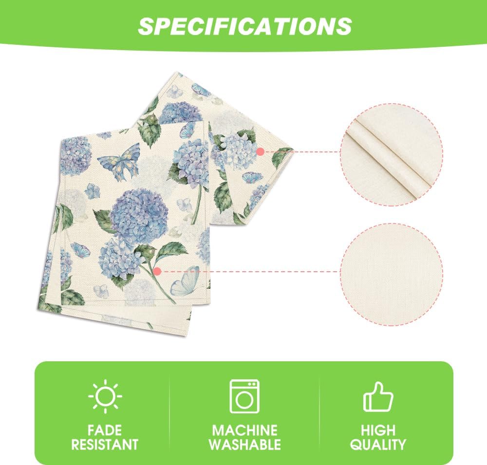 Hydrangea Butterfly Summer Table Runner, Seasonal Spring Holiday Kitchen Dining Table Decoration for Home Party Indoor 13x72 Inch - Image 5