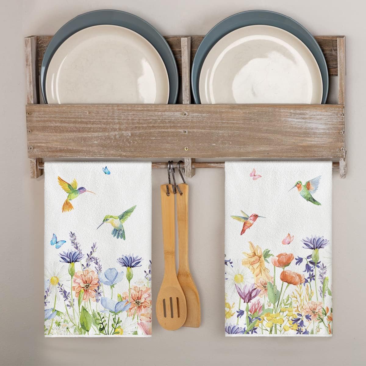 Anemone Flower Hummingbird Kitchen Towels Dish Towels, 18x26 Inch Seasonal Spring Summer Wild Floral Holiday Decoration Hand Towels Set of 2 - Image 4