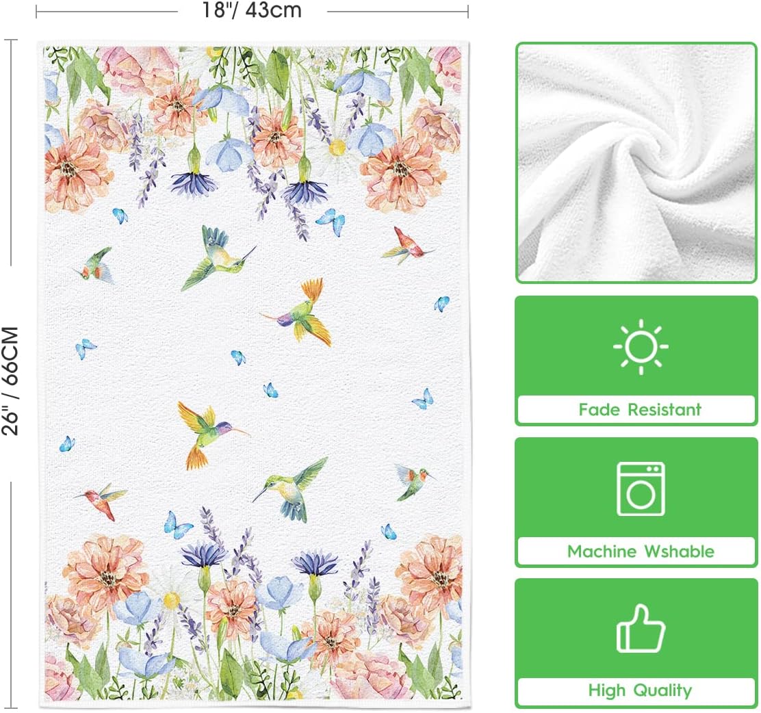 Anemone Flower Hummingbird Kitchen Towels Dish Towels, 18x26 Inch Seasonal Spring Summer Wild Floral Holiday Decoration Hand Towels Set of 2 - Image 6